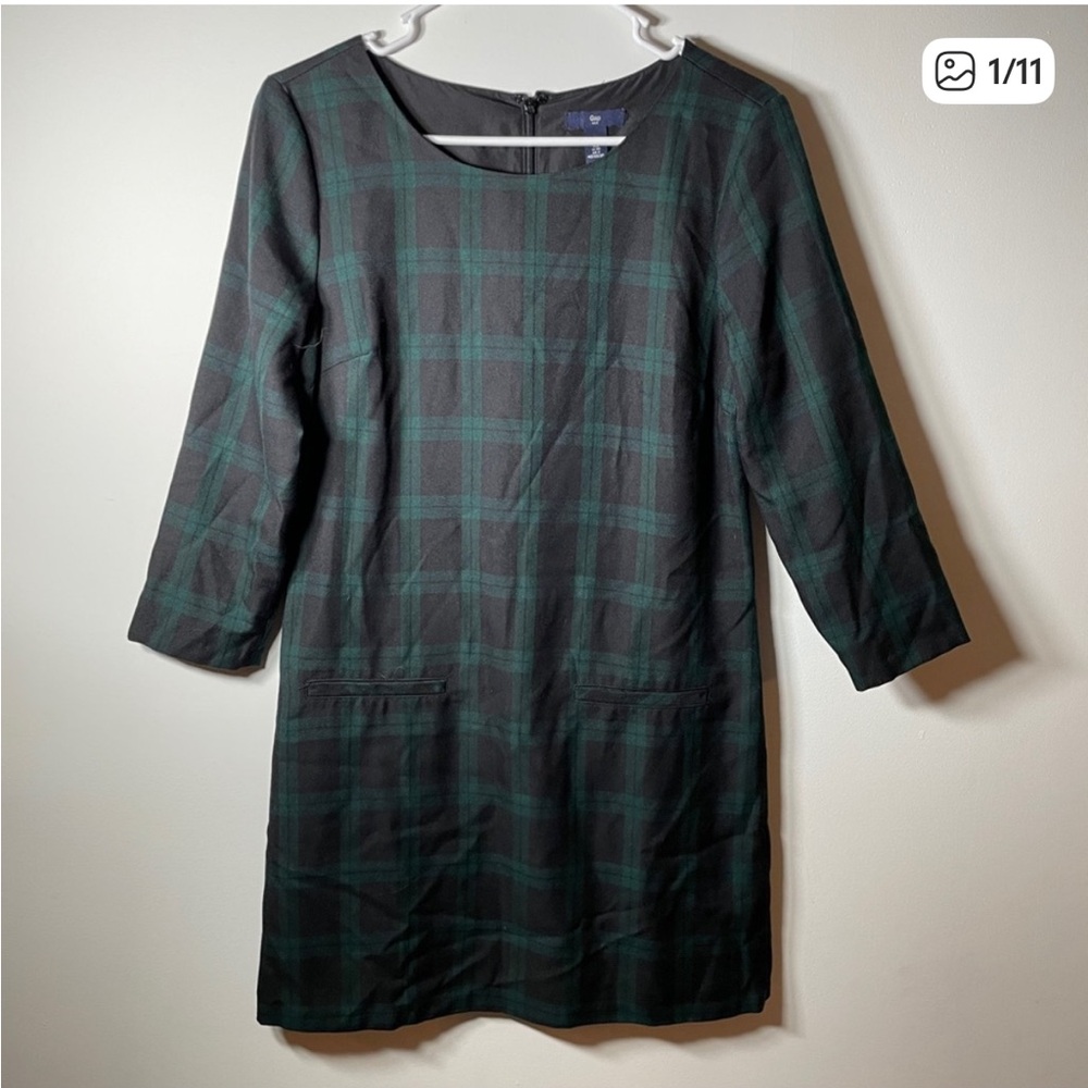 Gap Green & Black Plaid Long Sleeve Dress Size 2